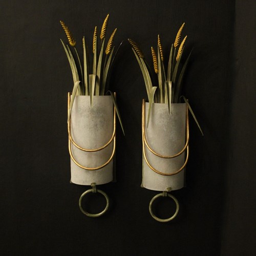 French Polychrome Wheatsheaf Wall Lights