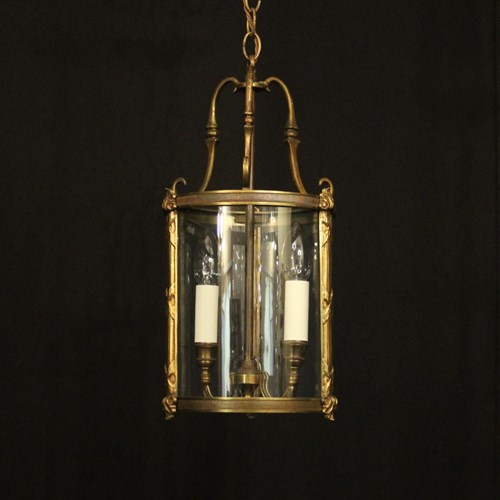 French Gilded Twin Light Convex Hall Lantern