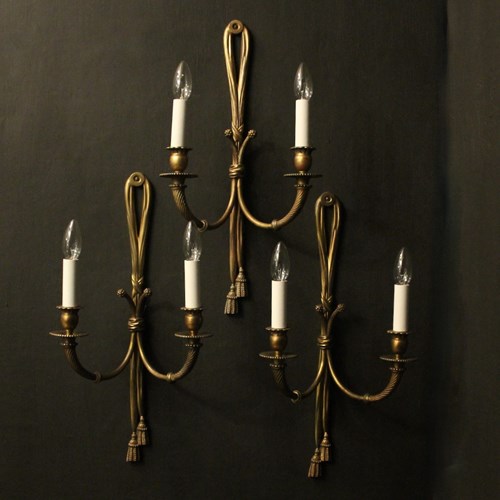 French Set Of 3 Bronze Twin Arm Wall Lights
