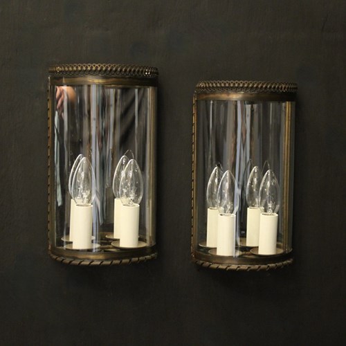 French Pair Of Brass Convex Half Lanterns