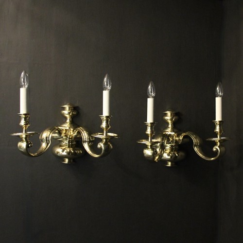 English Large Pair Of Brass Antique Wall Lights