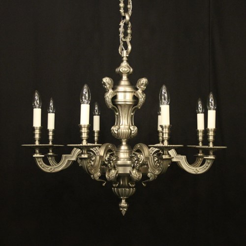 French Silver Bronze 8 Light Antique Chandelier