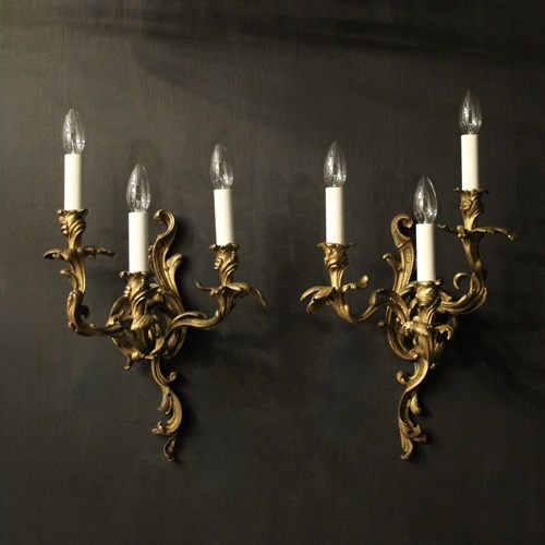 French Gilded Bronze Antique Wall Sconces