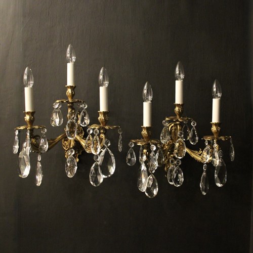 French Gilded Triple Arm Antique Wall Lights