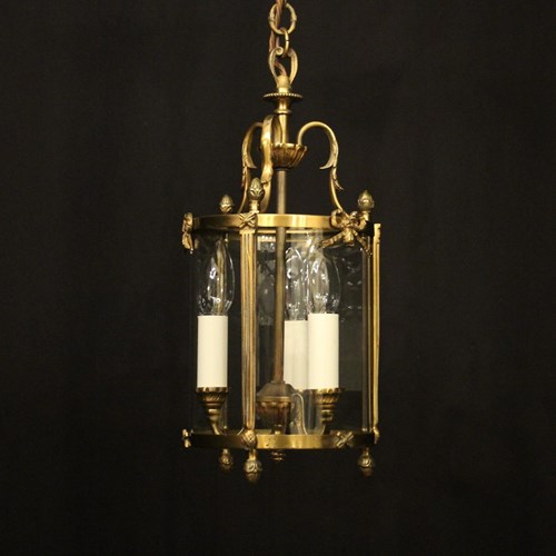 French Small Gilded Triple Light Hall Lantern
