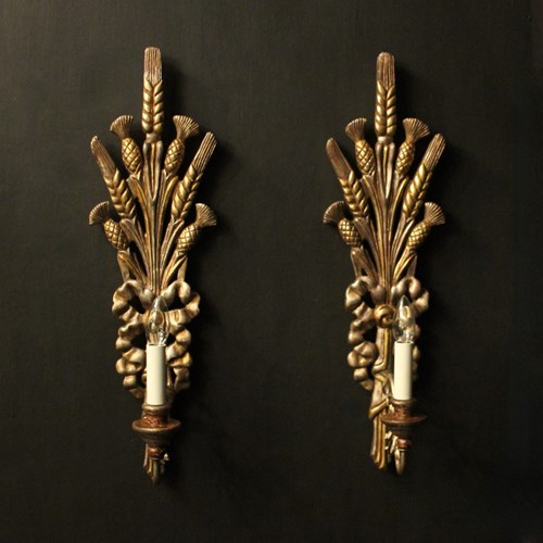 French Wheatsheaf Gilded Single Arm Wall Lights