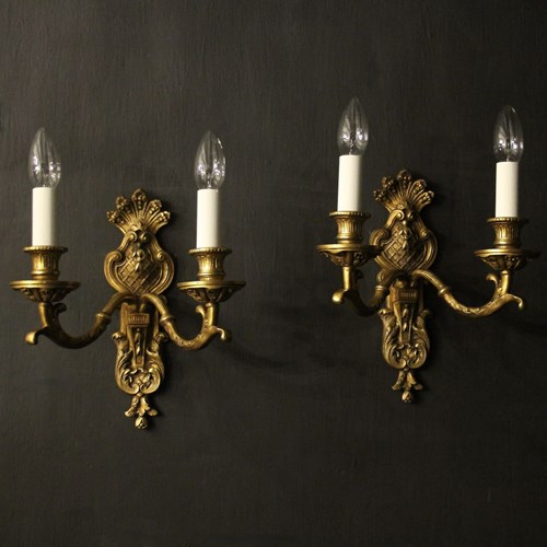 French Pair Of Bronze Antique Wall Sconces