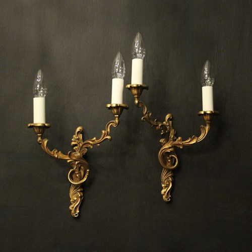 French Pair Of Gilded Bronze Antique Wall Lights