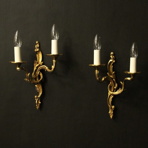 French Pair Of Gilded Bronze Antique Wall Lights