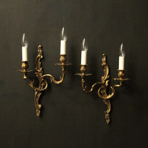 French Pair Of Gilded Brass Antique Wall Lights