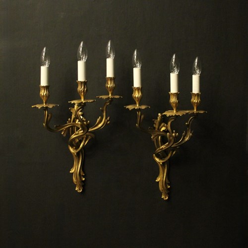 French Pair Of Bronze Antique Wall Sconces