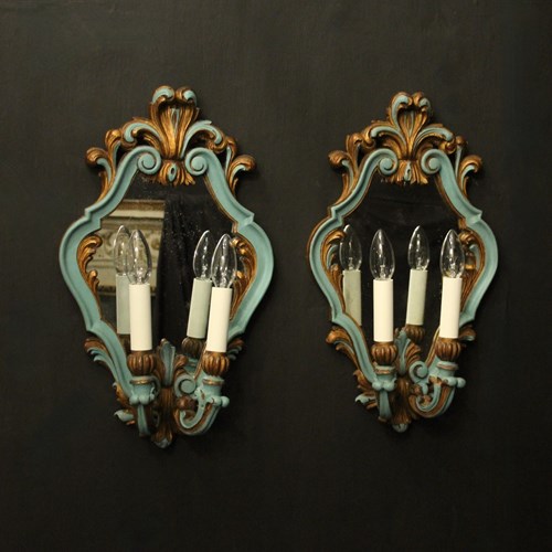 Italian Pair Polychrome Twin Arm Girandoles