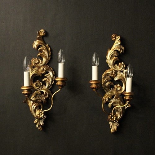 French Pair Of Giltwood Wall Lights