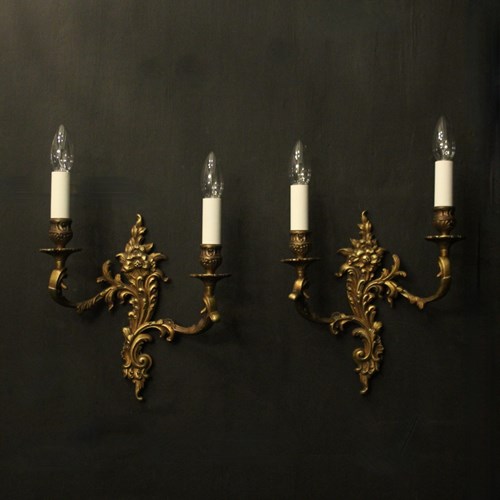 French Pair Of Gilded Bronze Antique Wall Lights