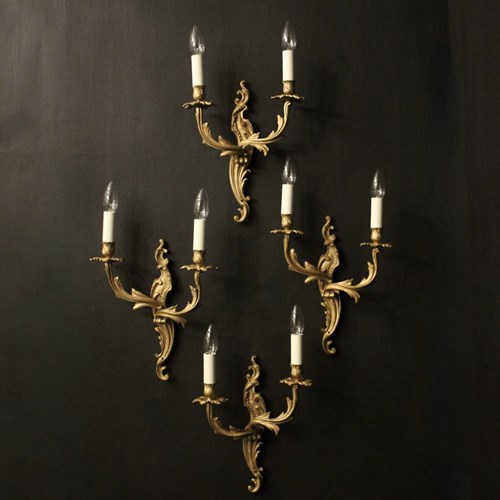French Set Of 4 Gilded Twin Arm Wall Lights