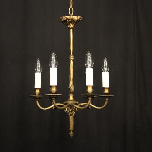 French Small Bronze 6 Light Antique Chandelier