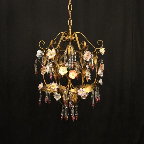 French Toleware Single Light Chandelier