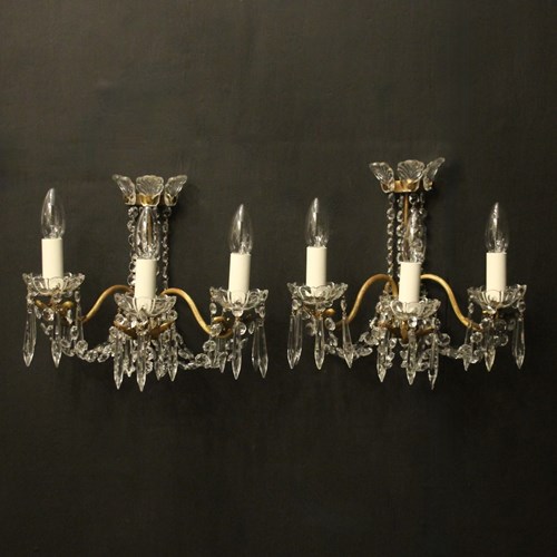 French Pair Of Crystal Triple Arm Wall Lights