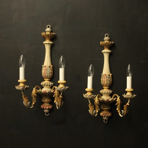French Polychrome Wooden Antique Wall Lights