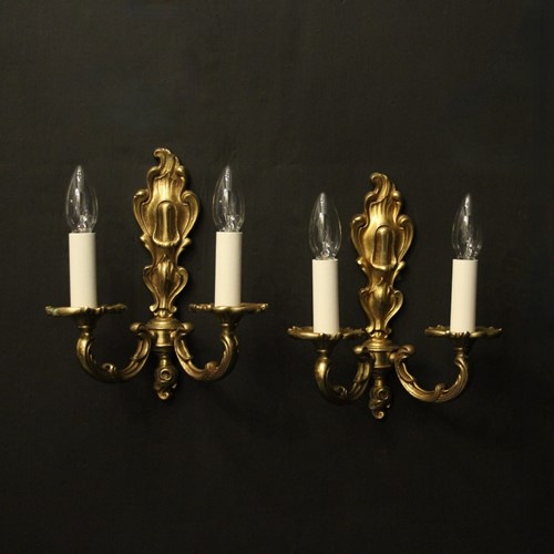 French Pair Of Gilded Twin Arm Wall Lights