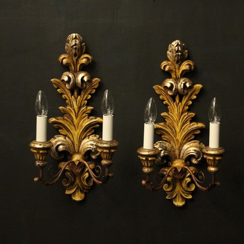 Florentine Pair Of Giltwood Wall Lights