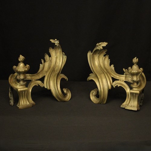 French Pair Of Bronze Antique Fire Chenets