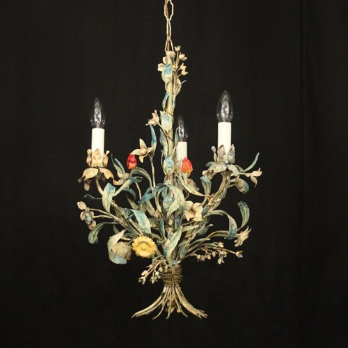 French Toleware Triple Light Antique Chandelier