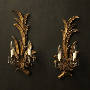 Florentine Pair Of Giltwood Leaf Wa...