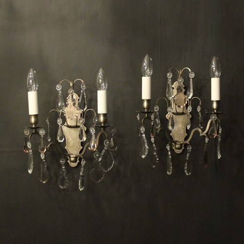 French Silver Gilded Twin Arm Wall Lights