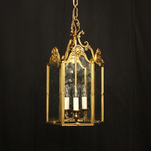 French Gilded Bronze Triple Light Hall Lantern