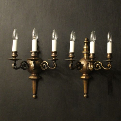 English Pair Of Bronze Antique Wall Lights