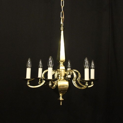 English Brass Art Deco 6 Light Chandelier