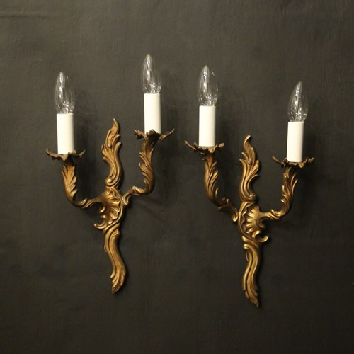 French Pair Of Gilded Brass Antique Wall Lights