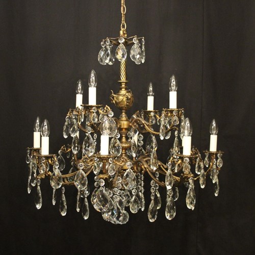 French 12 Light Gilded Bronze Antique Chandelier