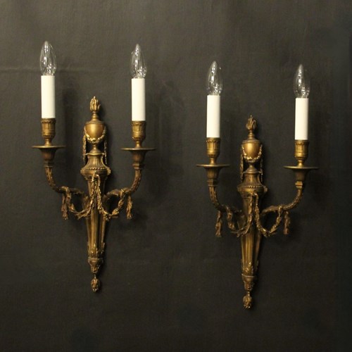 French Pair Of Bronze Antique Wall Sconces