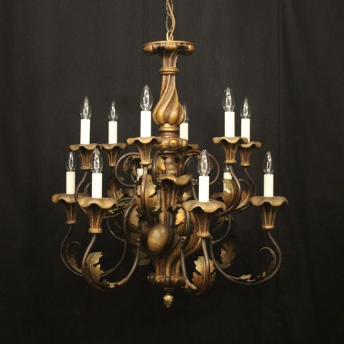 Florentine 12 Light Giltwood Antique Chandelier