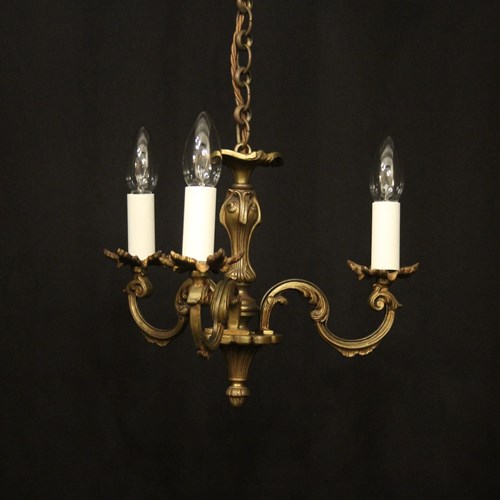 French Gilded Brass Triple Light Chandelier