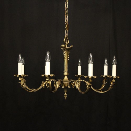 French Gilded Brass 8 Light Chandelier