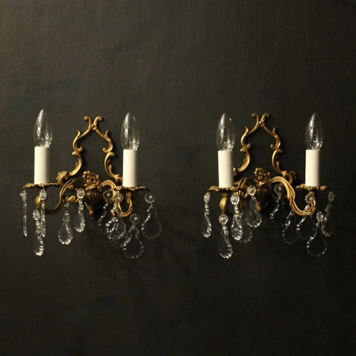 French Pair Twin Arm Antique Wall Lights