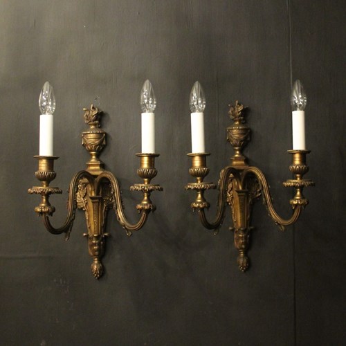 French Pair Of Bronze Antique Wall Sconces