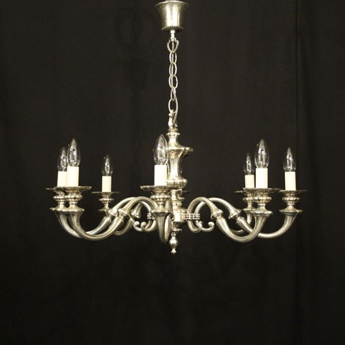 French Silver Gilded Brass 8 Light Chandelier