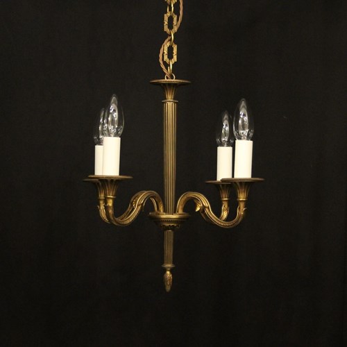 French Gilded Brass 4 Light Antique Chandelier