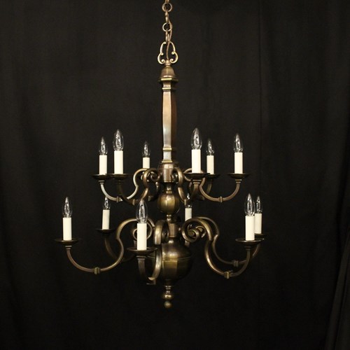 English Bronze 12 Light Antique Chandelier
