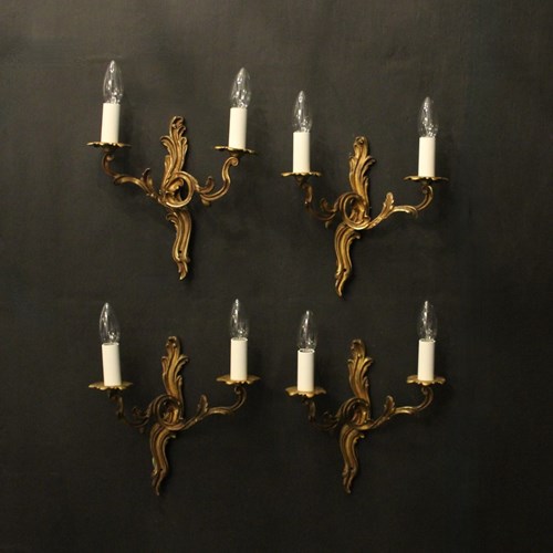 French Set Of 4 Gilded Twin Arm Wall Lights