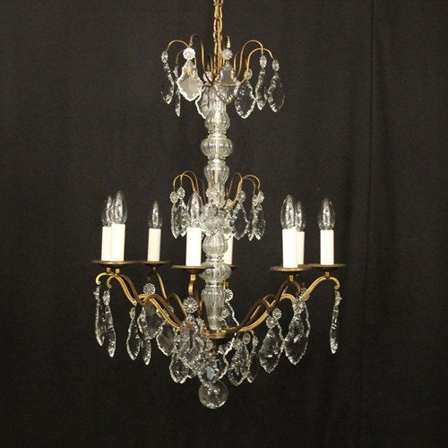 French Gilded Brass 8 Light Antique Chandelier