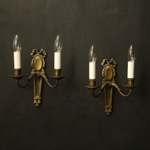 French Pair Of Gilded Twin Arm Wall Lights