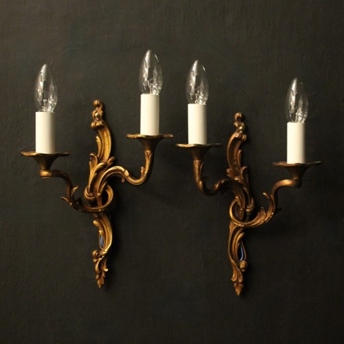 French Pair Of Gilded Bronze Antique Wall Lights