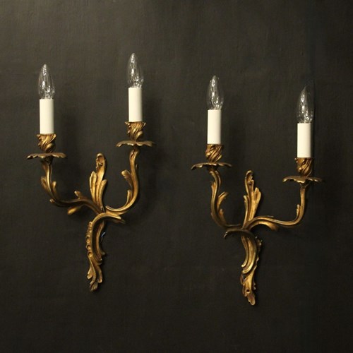 French Pair Of Gilded Bronze Antique Wall Lights
