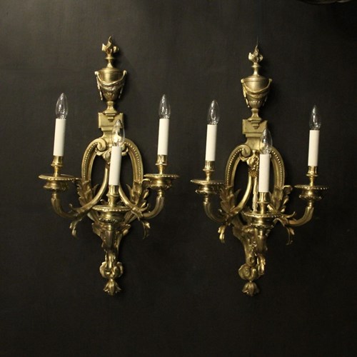French Large Pair Of Gilded Wall Lights