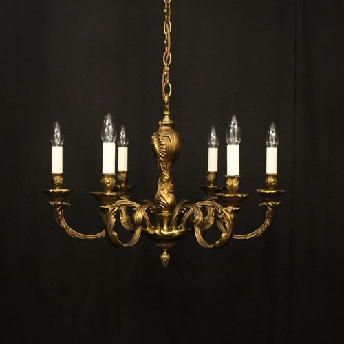 French Gilded Bronze 6 Light Antique Chandelier